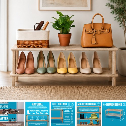 Tier wooden shoe rack - wooden,