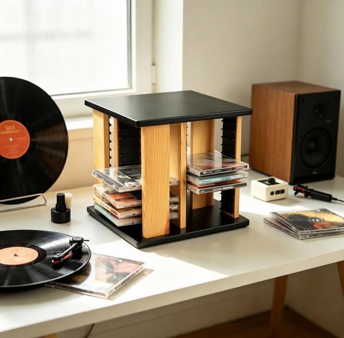 360 wooden rotating rack - wooden, cd