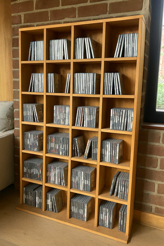 Wood media shelving unit - media,