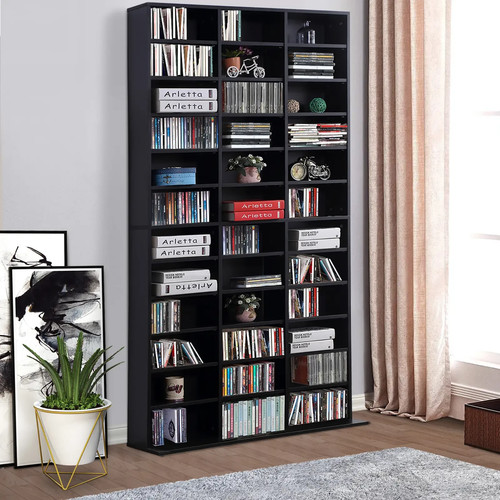 Wooden media storage shelves - storage,